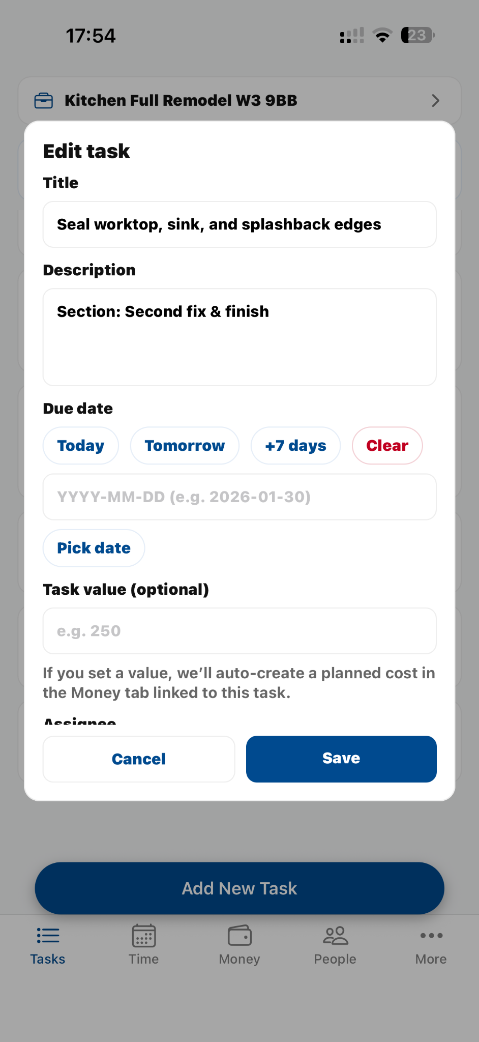 Tasks Nest notes and project detail screen